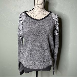 Miss Me Sweater with Lace Shoulders and Back size Large